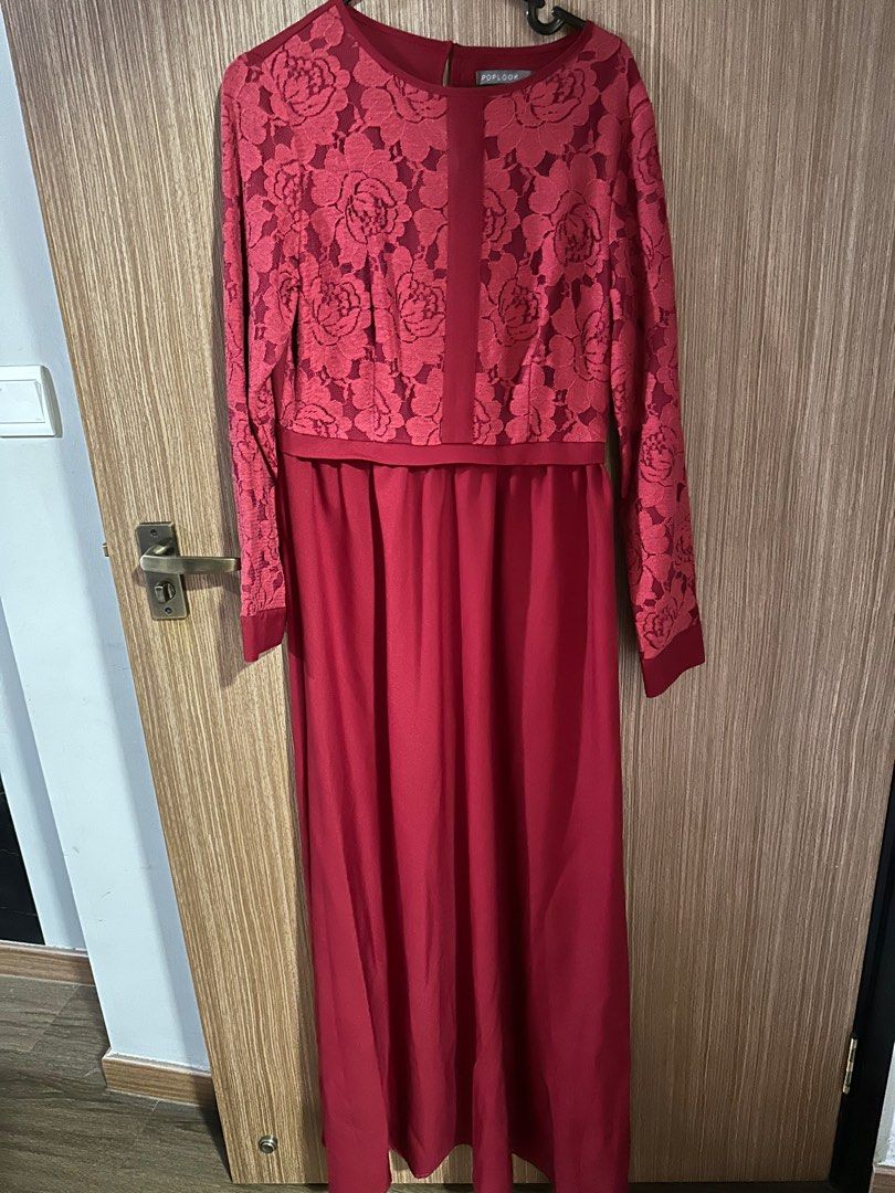 Maroon lace discount dress long sleeve