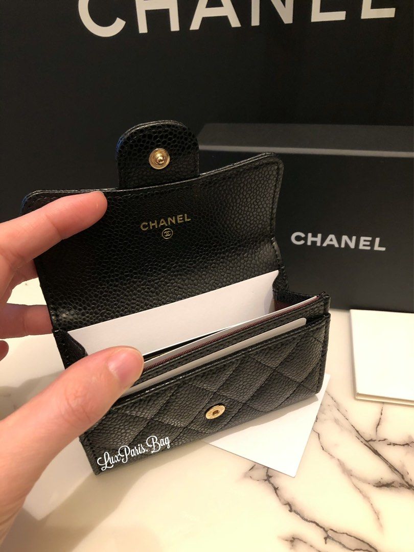 Chanel Card Holder Quilted Caviar Gold-tone BlackChanel Card Holder Quilted  Caviar Gold-tone Black - OFour