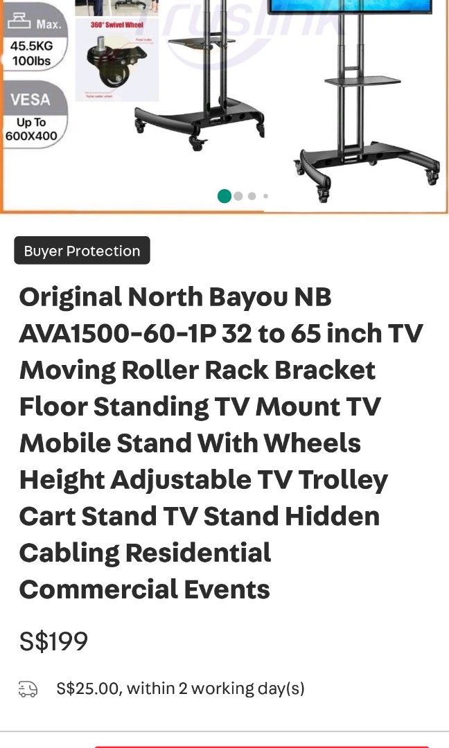Mobile TV stand, 4 rollers with stopper function., TV & Home Appliances