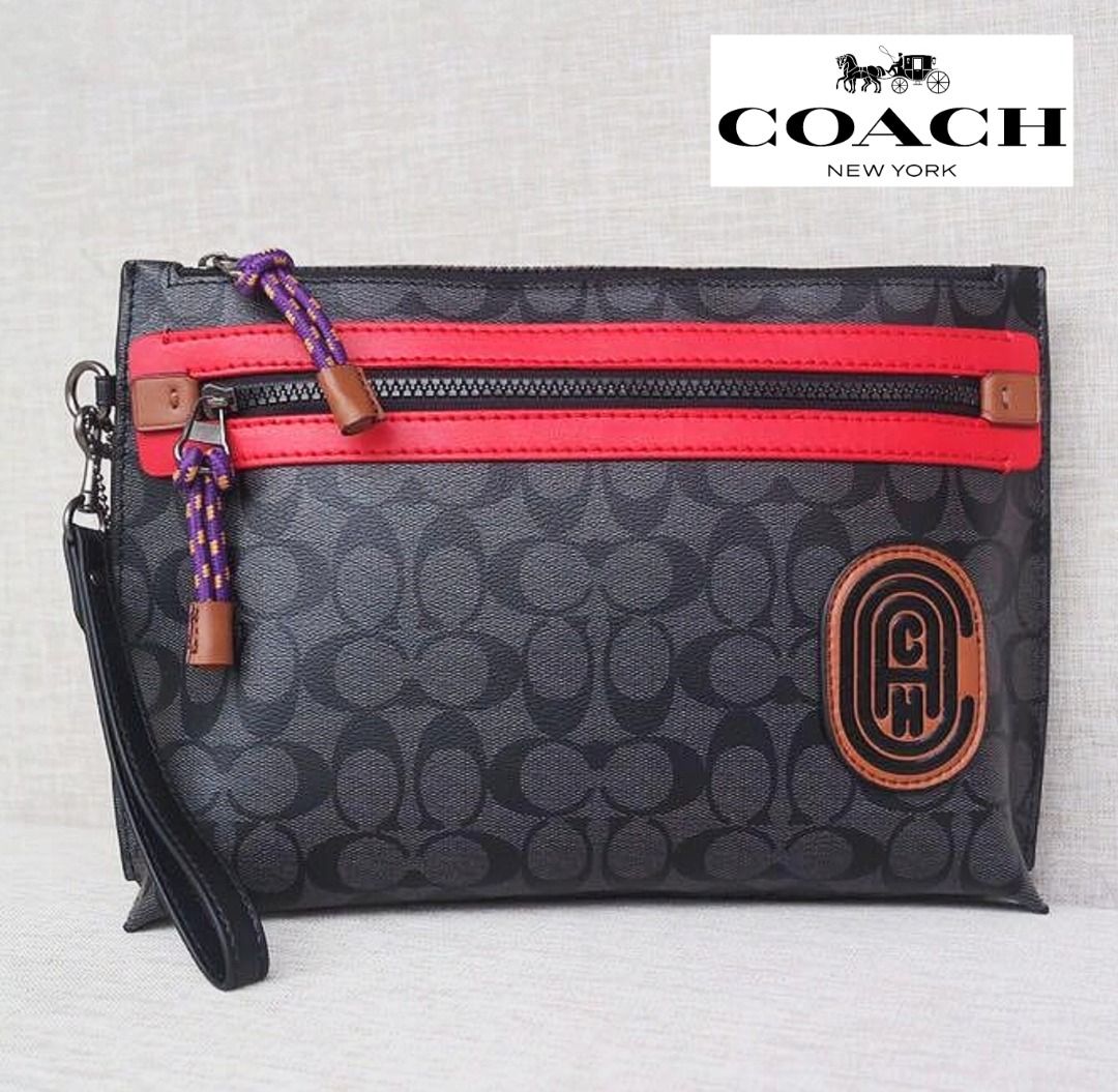 New Coach Original Signature Black Red Collection Carryall Pouch