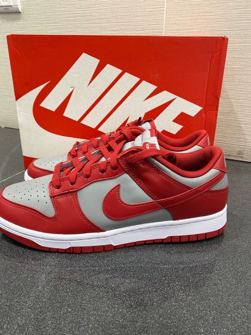 Red and grey tennis shoes store
