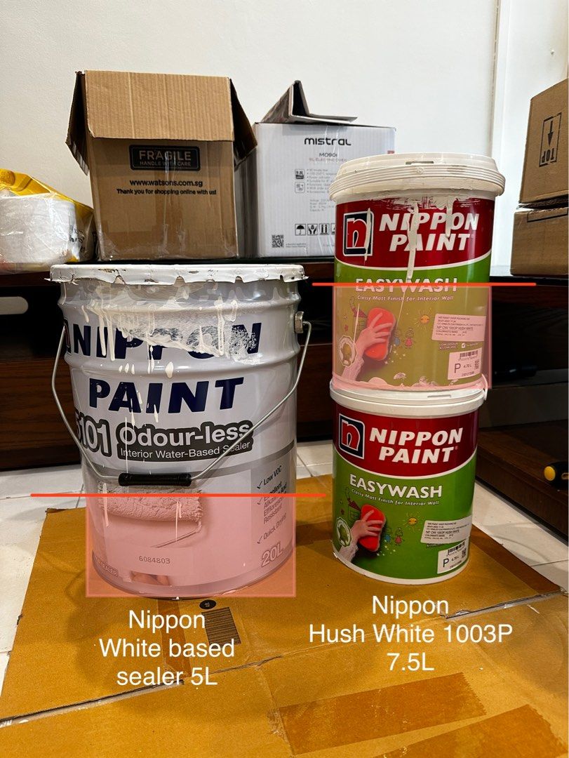 Nippon paint white sealer and hush white paint, Furniture & Home Living