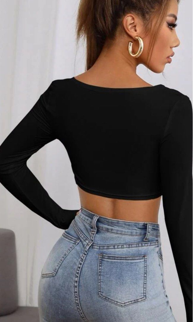 Peephole shoulder crop top sale