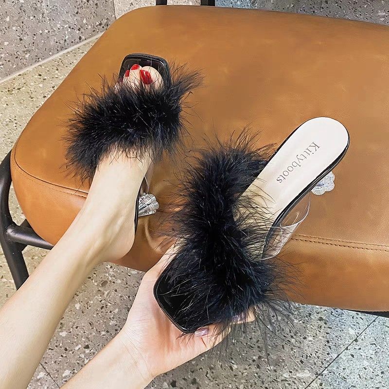 PO FREEPOS Fuzzy Feather Heels Women s Fashion Footwear Heels