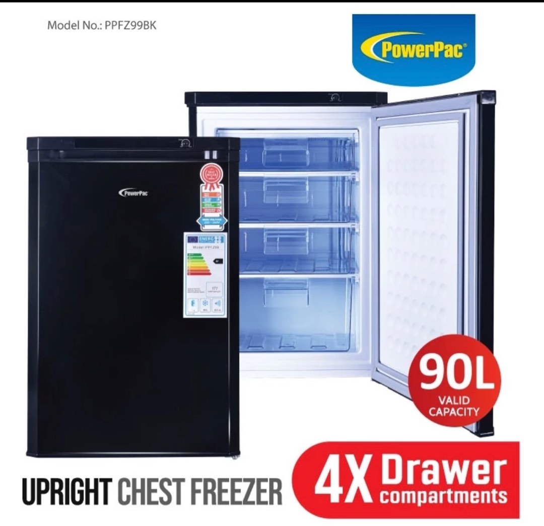Powerpac Upright Chest Freezer 4 Drawers, TV & Home Appliances, Kitchen