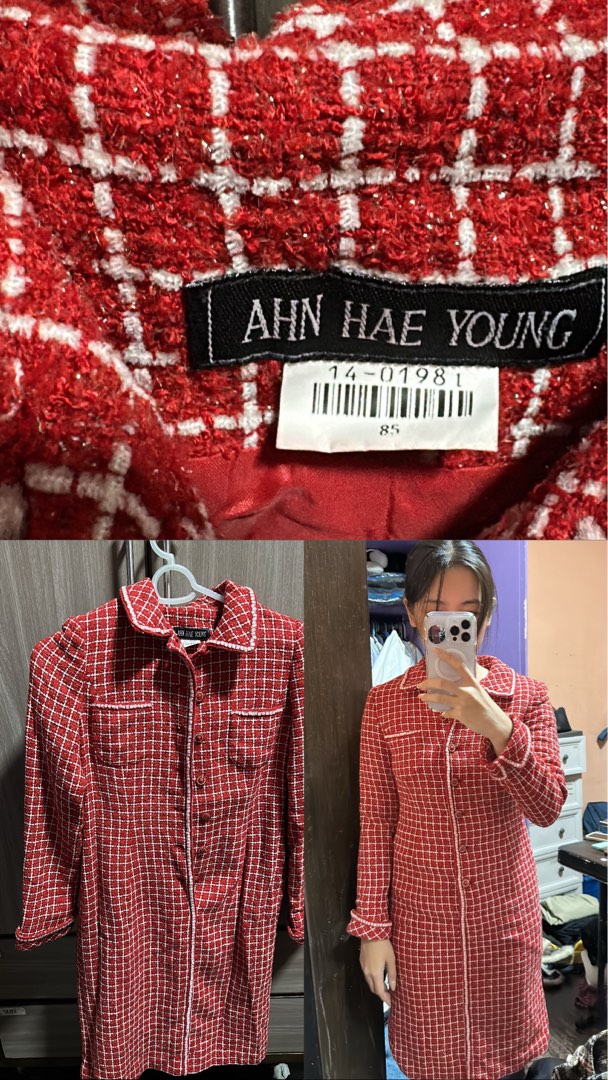 Lindsay Dress Red Tartan Women's Lapel Shirt Dress With Long Sleeve