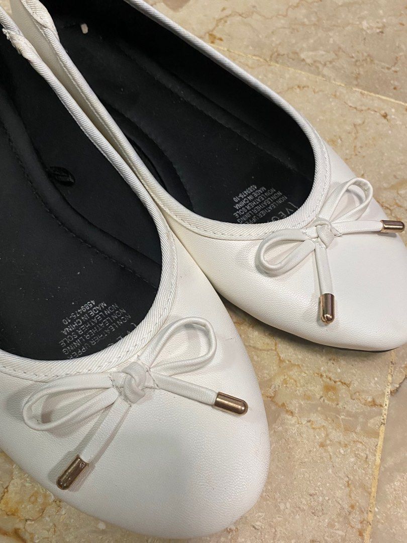 White ballet flats online with ribbon