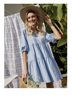 Shein Bishop Sleeve Ruffle Hem Puff Sleeve Dress