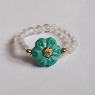 Size 6 Turquoise Ring with Emerald and Moonstone