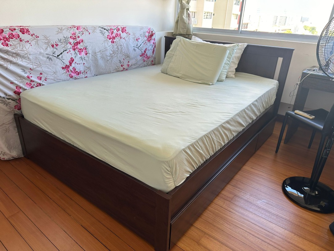 Songesand bed frame with 4 storage boxes sales