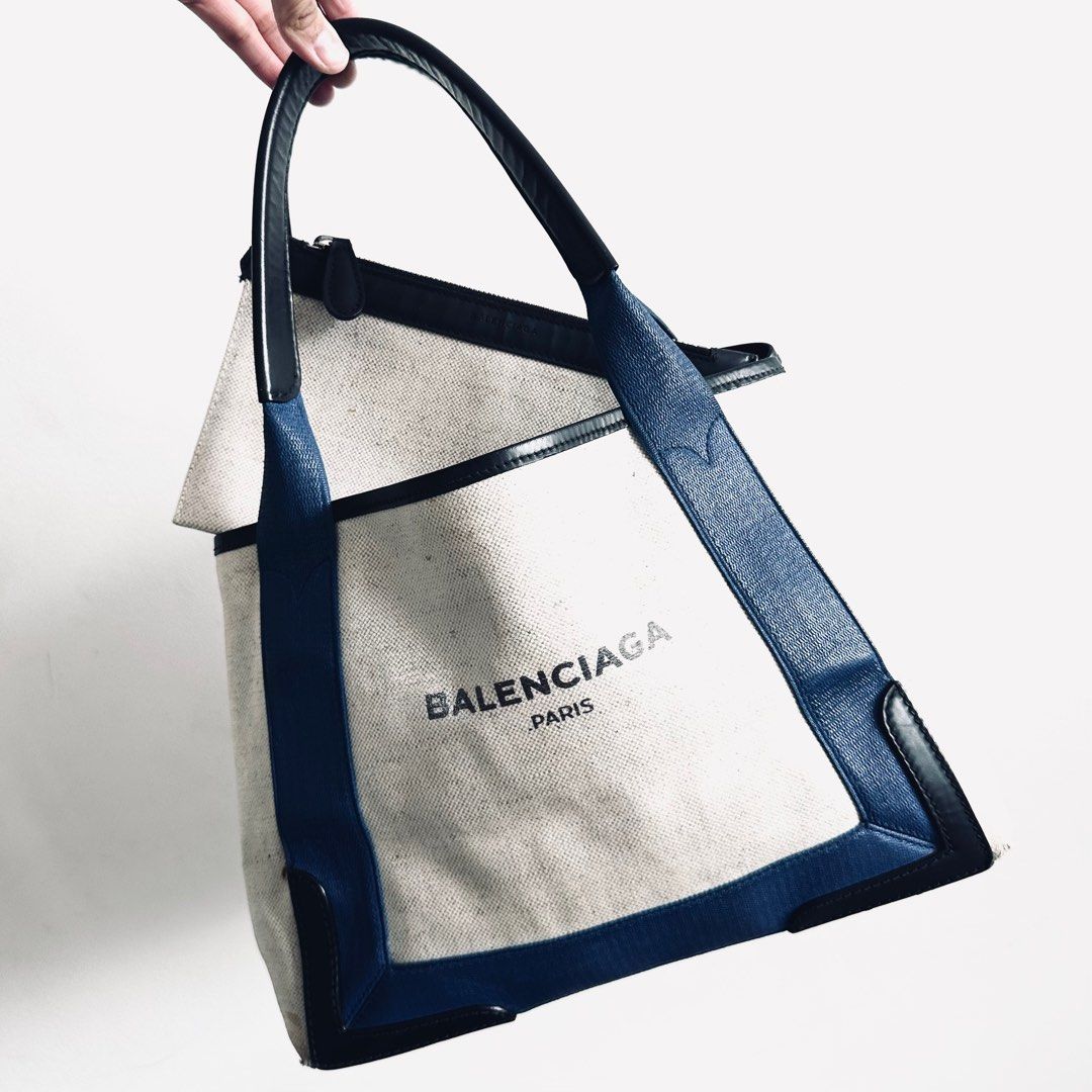 STEAL Balenciaga Cabas Monogram Logo Black Navy Blue Small S