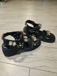Steve  Madden Leslie Black Chunky Shoes Studded n w Rhinestones