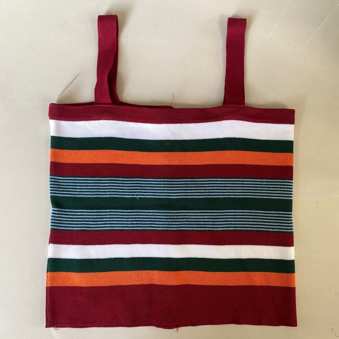 Striped sleeveless korean top (Category: Sleeveless) located in Valenzuela. Submitted by mikaaaami (Listing ID 1266273143, Image 2). Description: ☆ has a small stain but not permanent ☆ no issues ☆ fits sizes XS-S.
