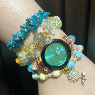SUMMER PAMIGAY SALE ! Take all 🧚🌻 Larimar stone DIY watch with Cyan & Black face, Blue Apatite Bangle, Ribbon stone Bracelet with Sunflower charm, and Austrian Crystal bracelet with Rutile stone Bundle