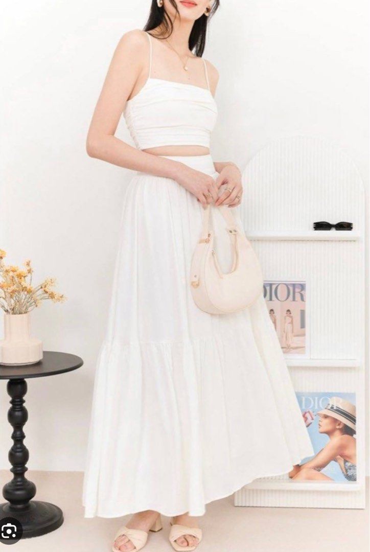 chinese dress ladies White Tilly Tiered Maxi  The Curvy Rental Boutique