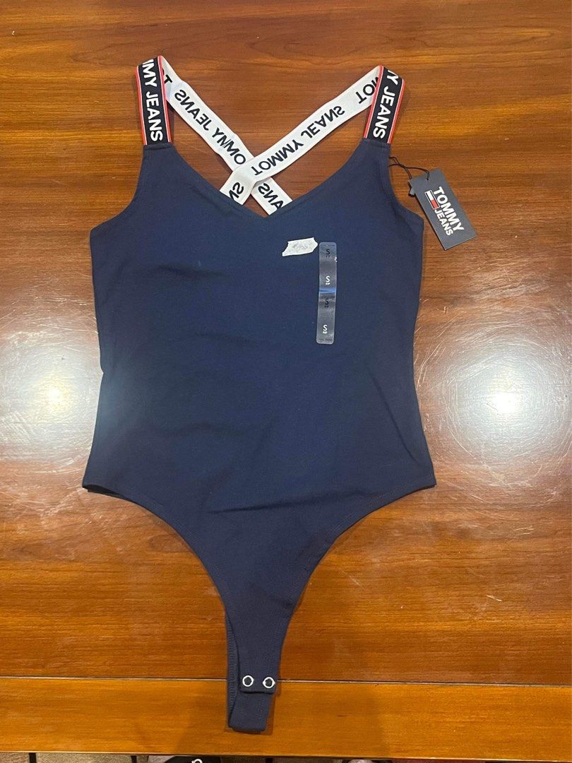 Tommy Jeans logo tape bodysuit in black