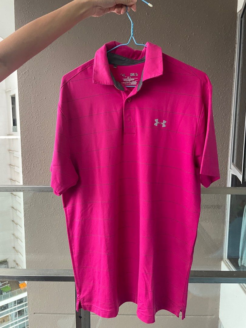 Purple under armour golf shirt store