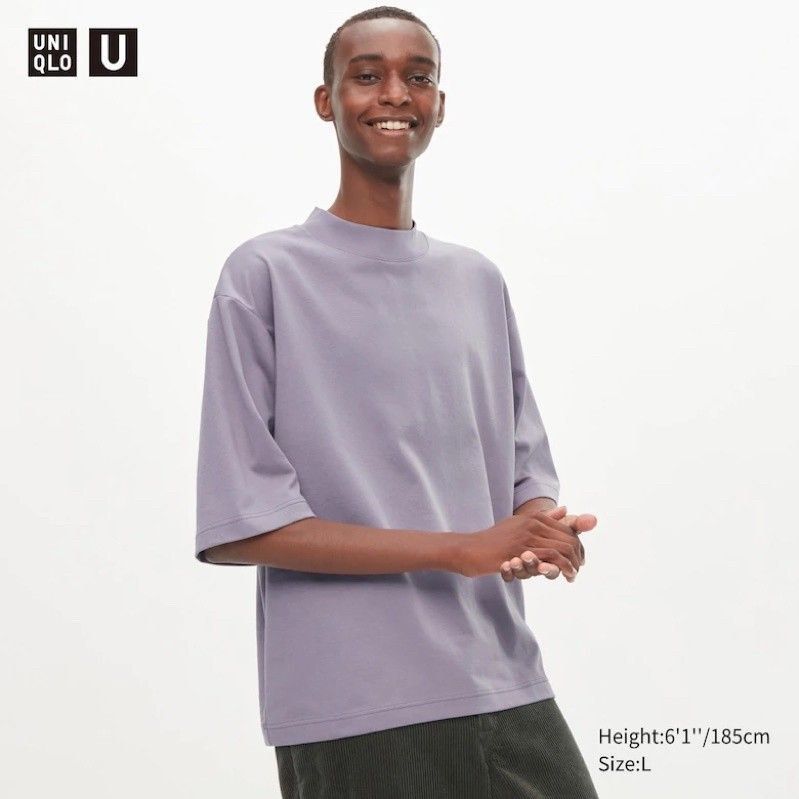 UNIQLO (M) Airism Mock Neck Half Oversize Soft Purple, Men's Fashion, Tops  & Sets, Tshirts & Polo Shirts on Carousell