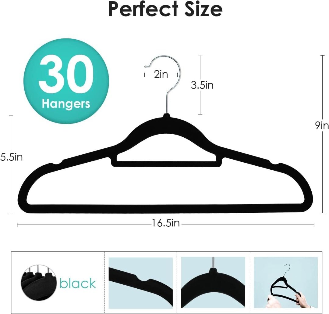 Slim Non-Slip Velvet Hangers - Beige or Black (Box of 26