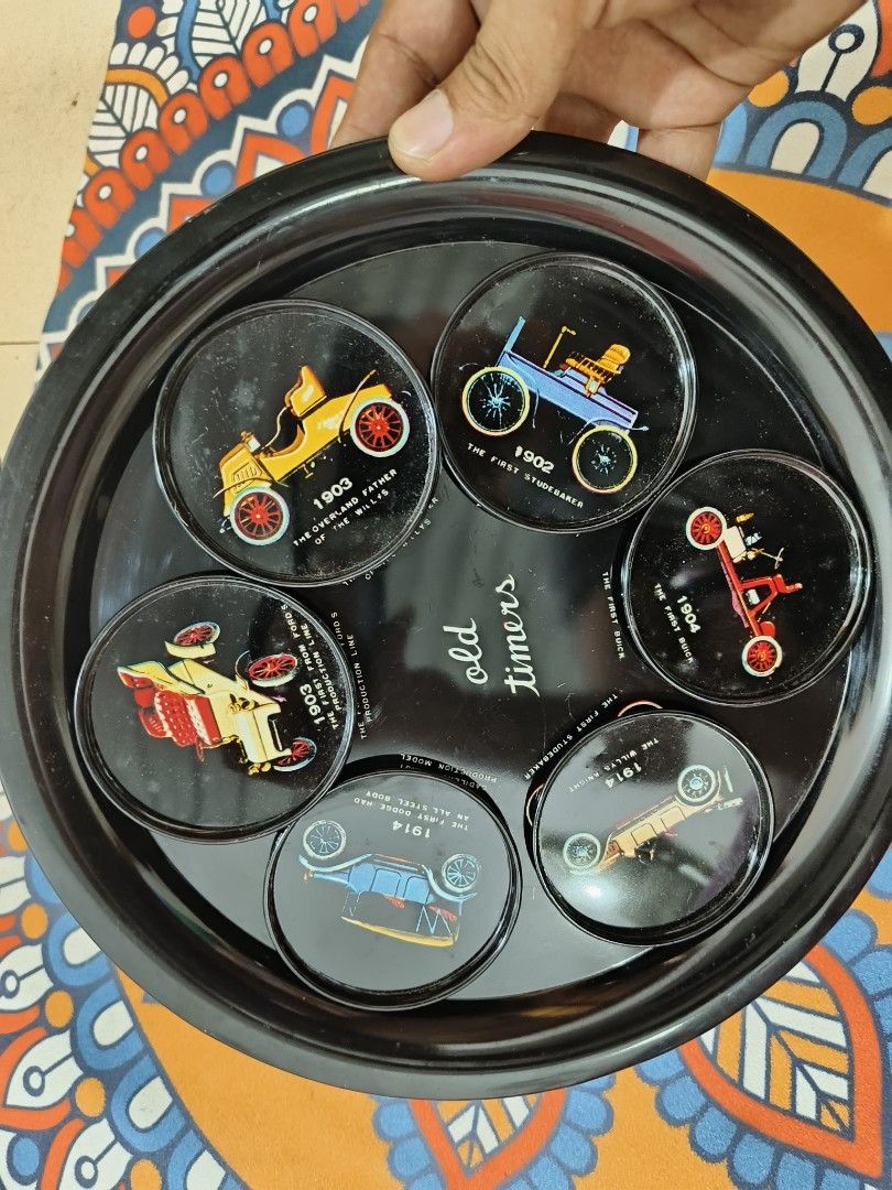 Vintage 1960 s Antique Cars Old Timers Metal Tray with Magnetic