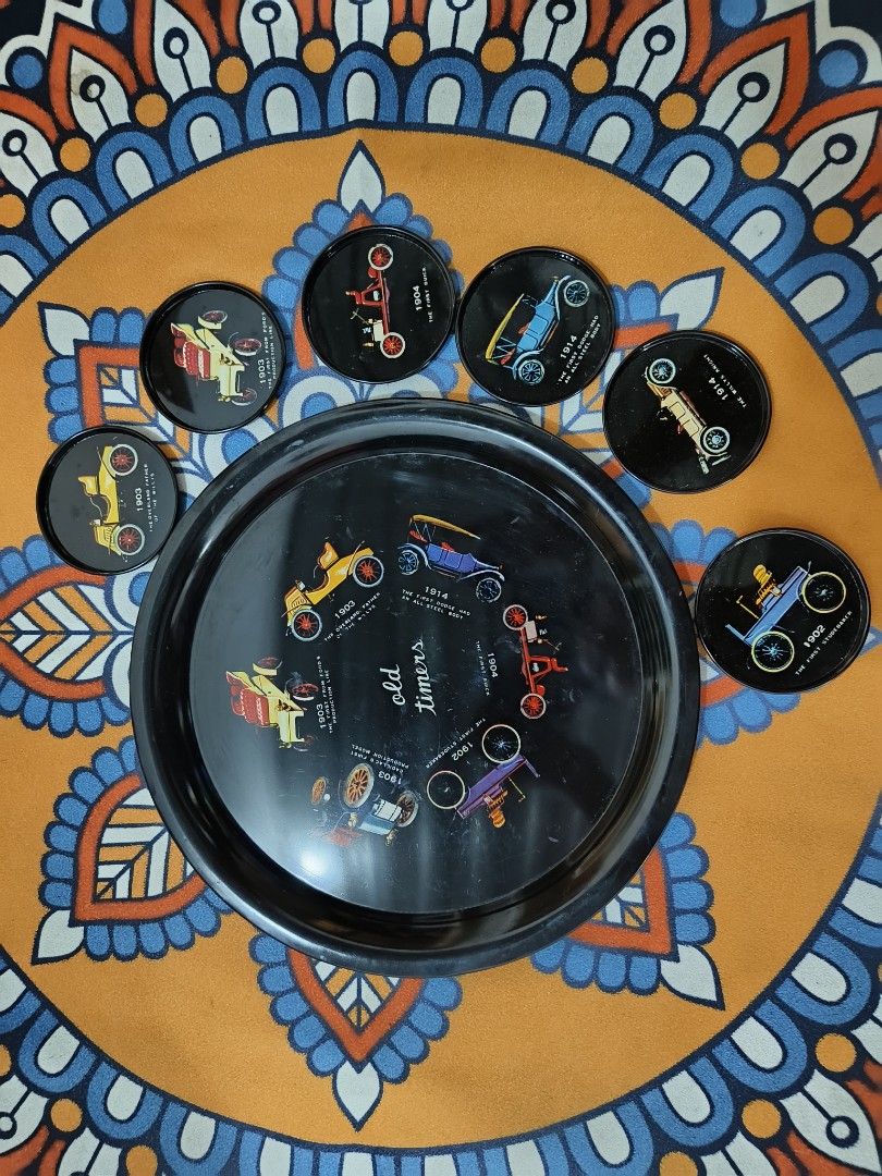 Vintage 1960's Antique Cars “Old Timers” Metal Tray with Magnetic