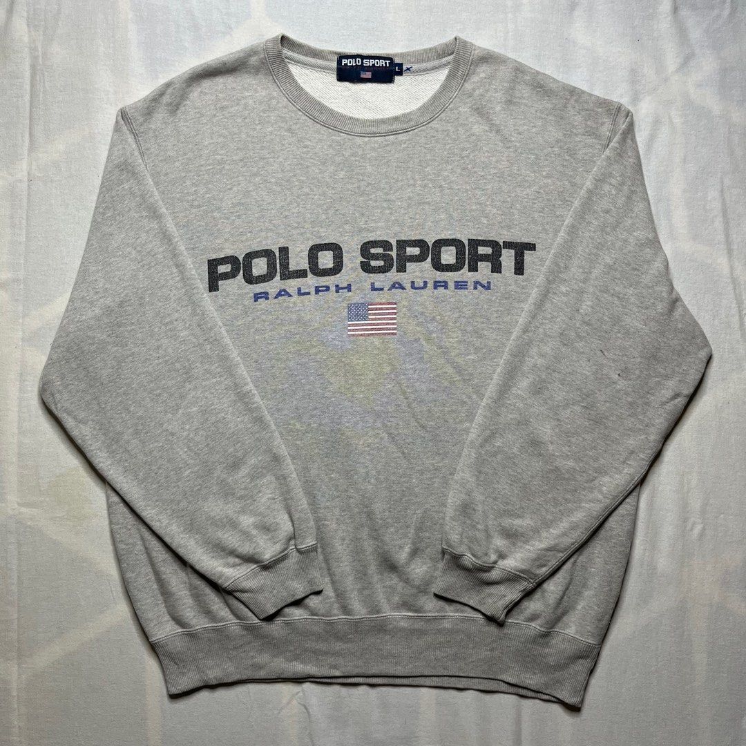 Vintage 90 s polo sport sweatshirt grey spellout by ralph lauren