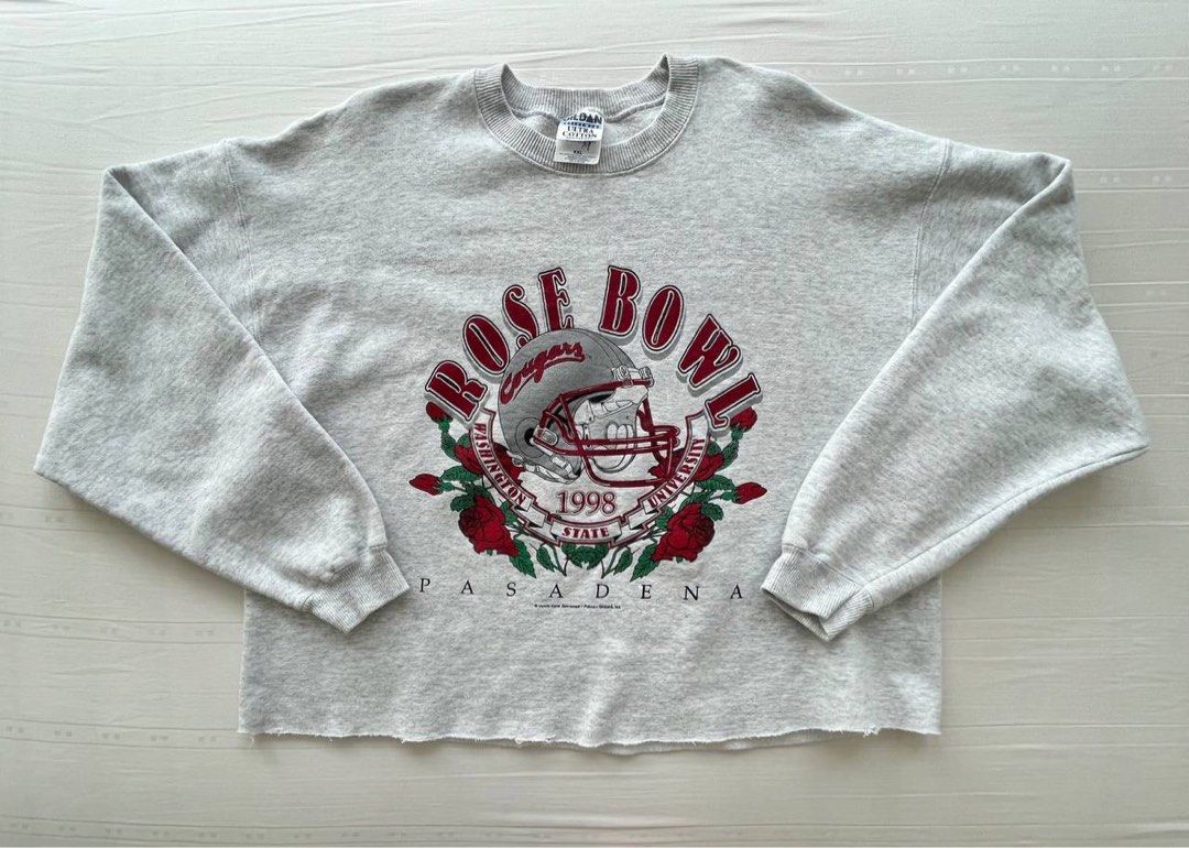 vintage gildan rose bowl oversized cropped grey graphic sweatshirt