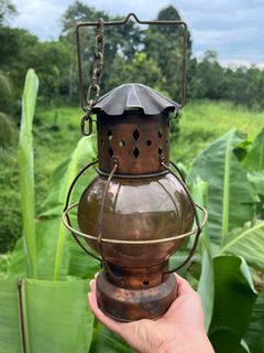 Vintage Kerosene Lantern Lamp Amber Glass