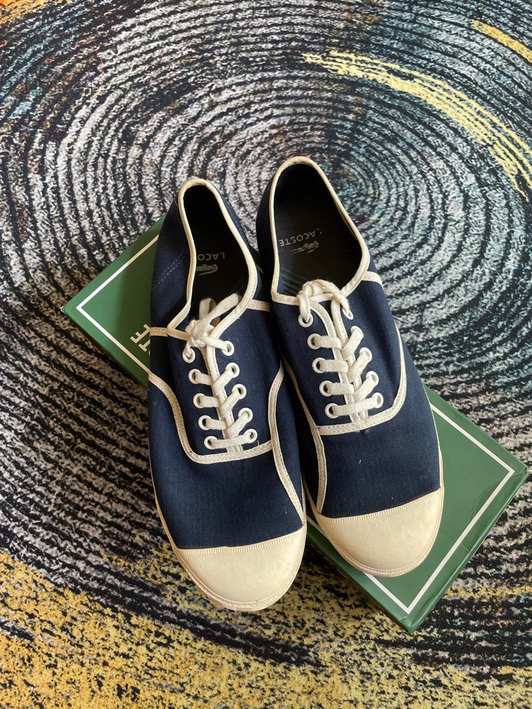 Vintage Lacoste Rene Tennis Navy Blue Color Canvas Shoes UK 9