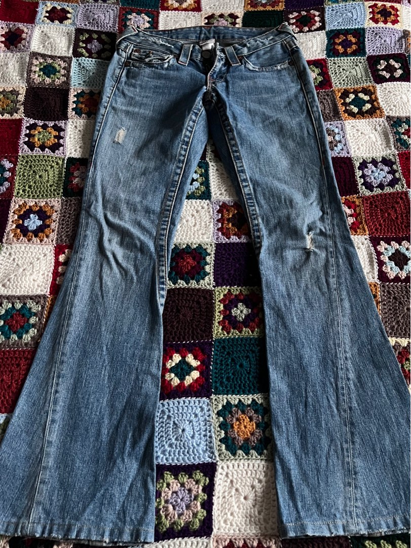 vintage y2k 2000s flare mid/low waist light wash true religion jeans