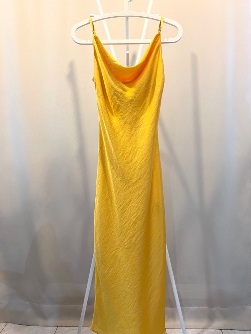 Yellow satin long dress Topshop Women s Fashion Dresses Sets