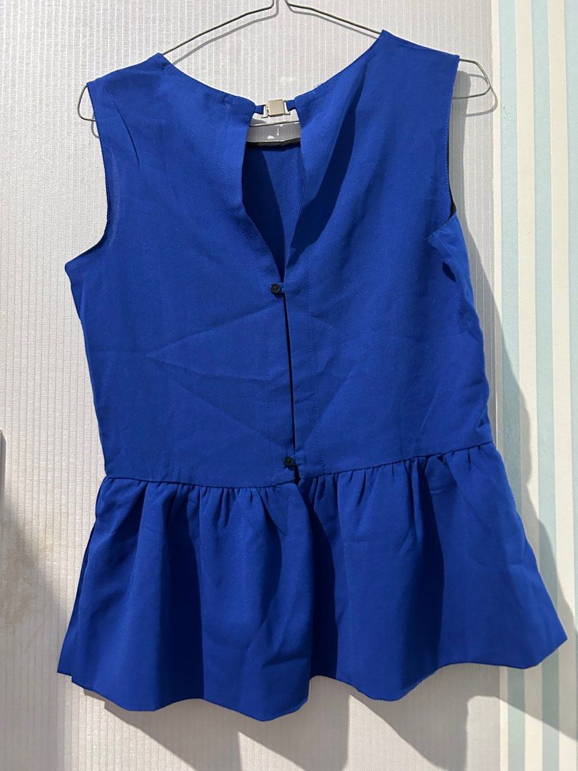 ZARA BASIC electric blue top, Fesyen Wanita, Pakaian Wanita, Atasan di