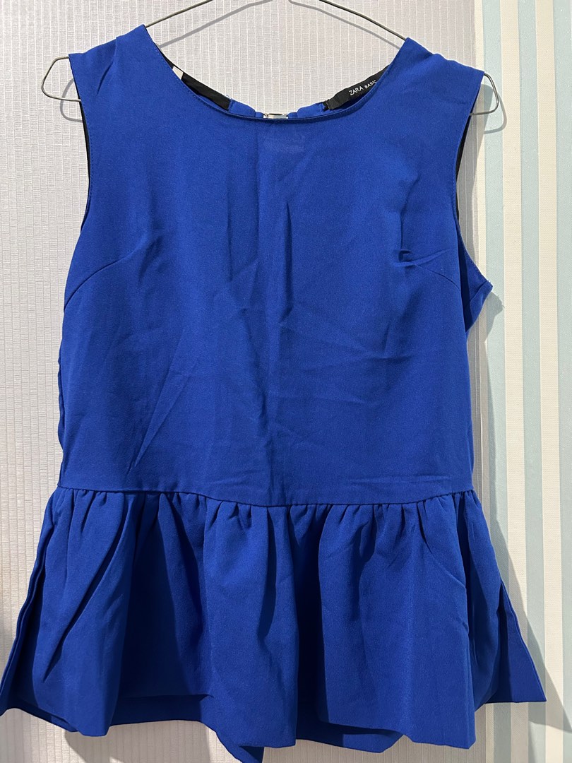 ZARA BASIC electric blue top, Fesyen Wanita, Pakaian Wanita, Atasan di