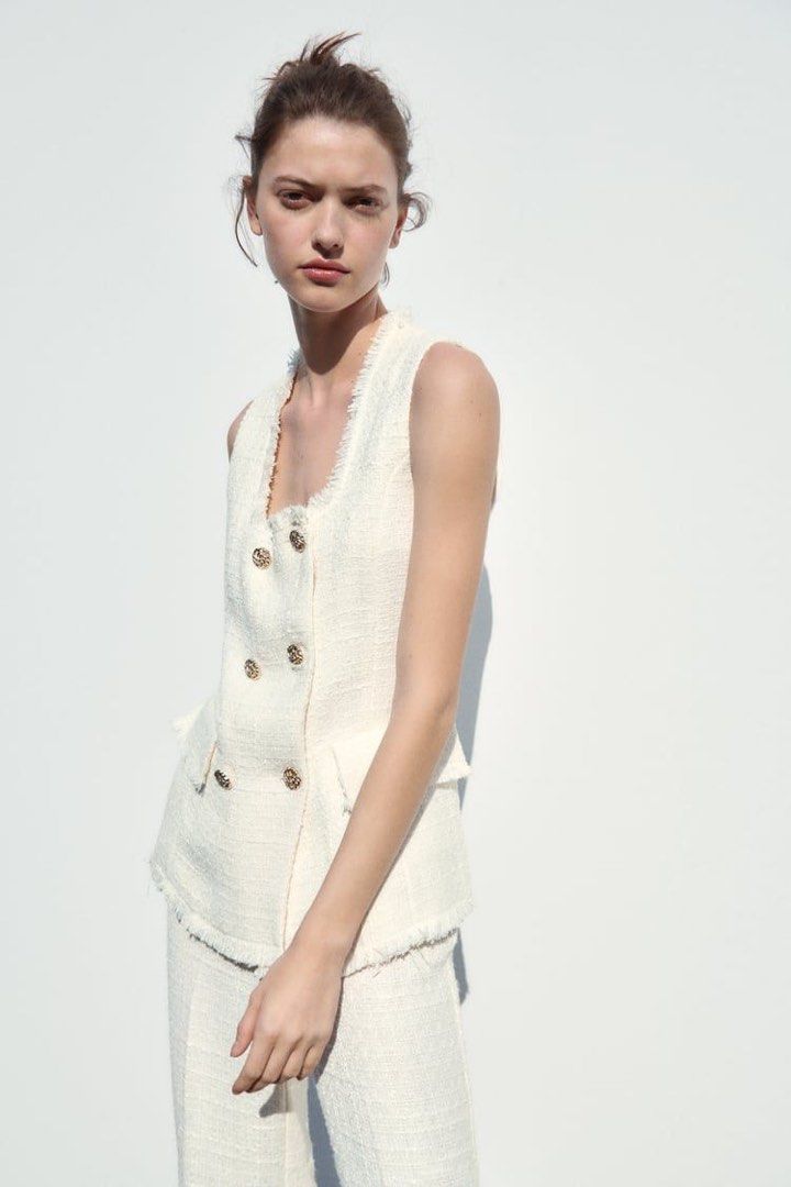 Zara Tweed Vest Dress Zara Off White Tweed Double Breasted