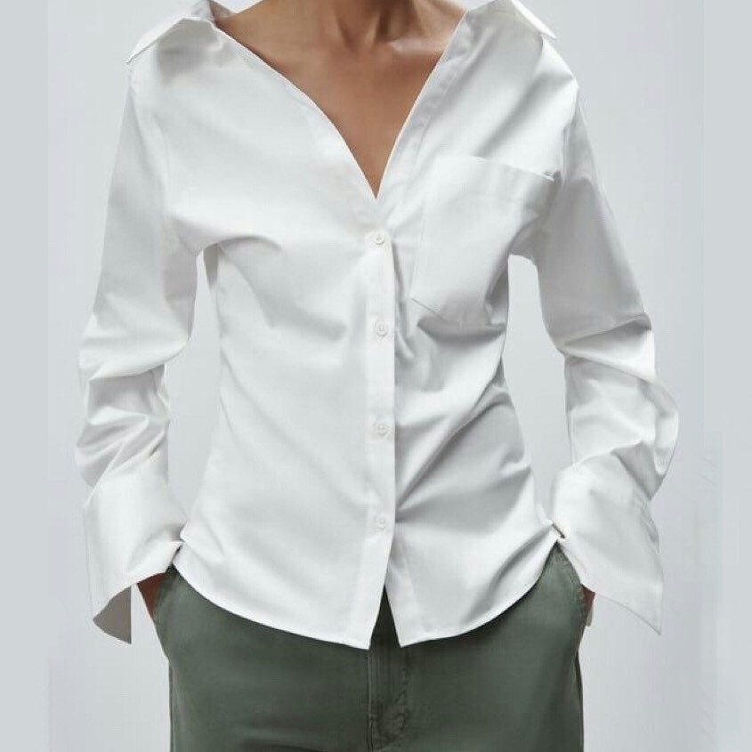 ZARA WHITE POPLIN OPEN COLLAR SHIRT, Women's Fashion, Tops, Others Tops ...