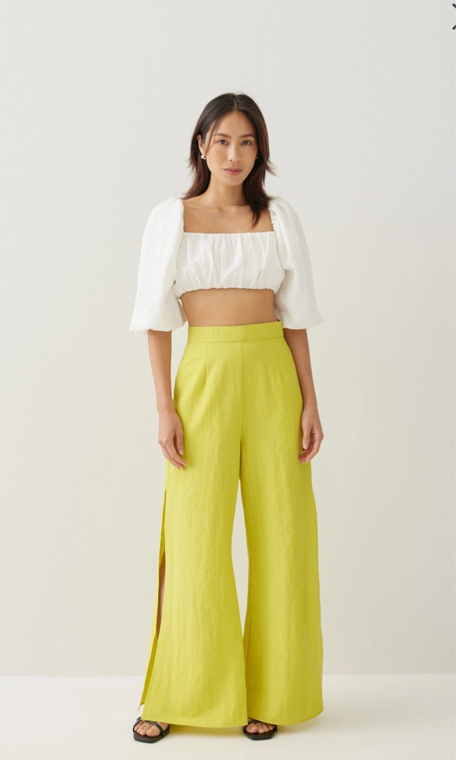 Silk Gabija Palazzo Pants: LIME SLICE - BLUE / PINK main image 1
