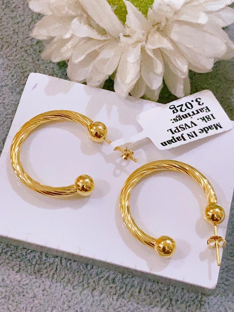 18k two-tone earrings, Women's Fashion, Jewelry & Organizers