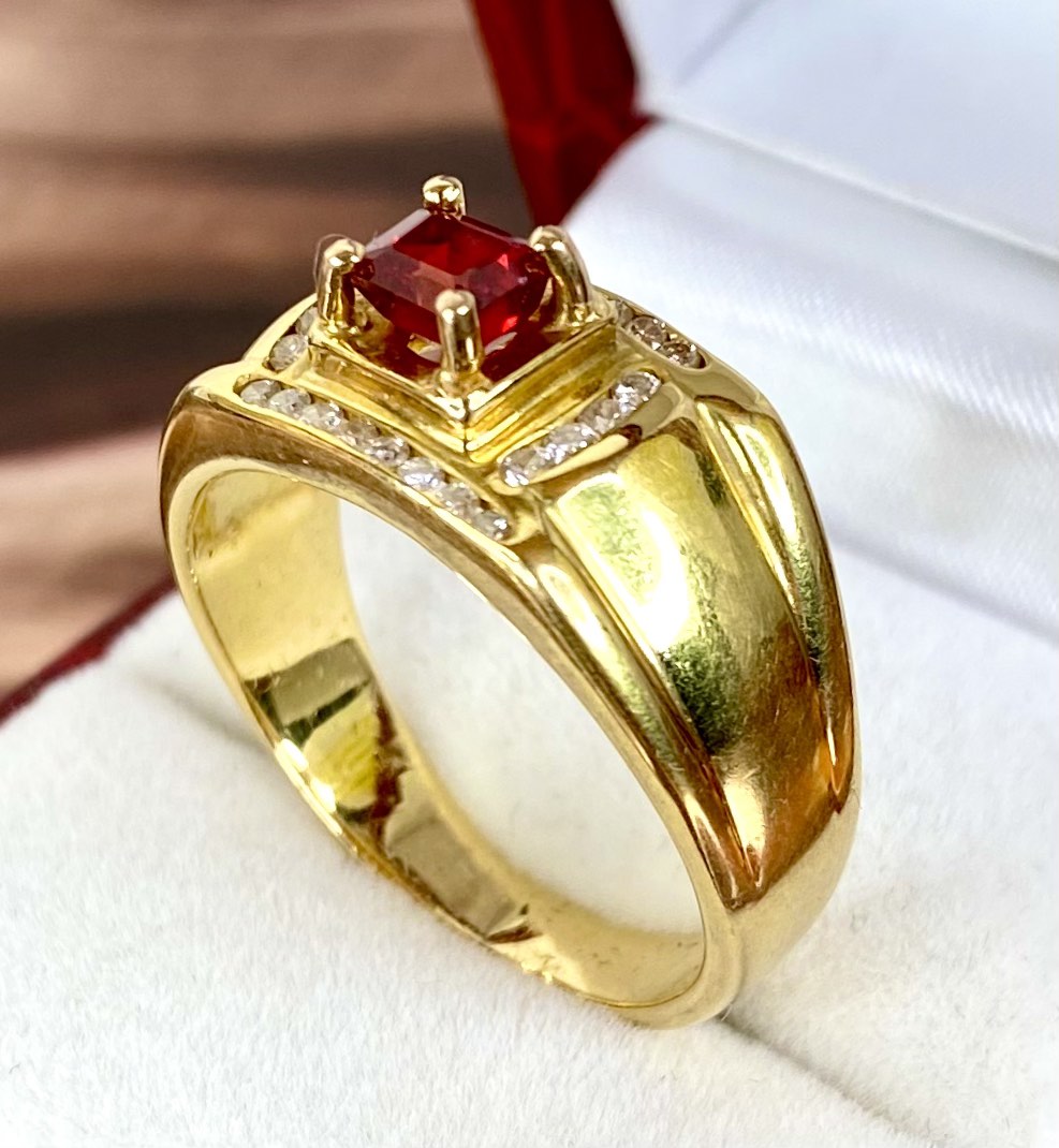 Mens gold ring red stone online