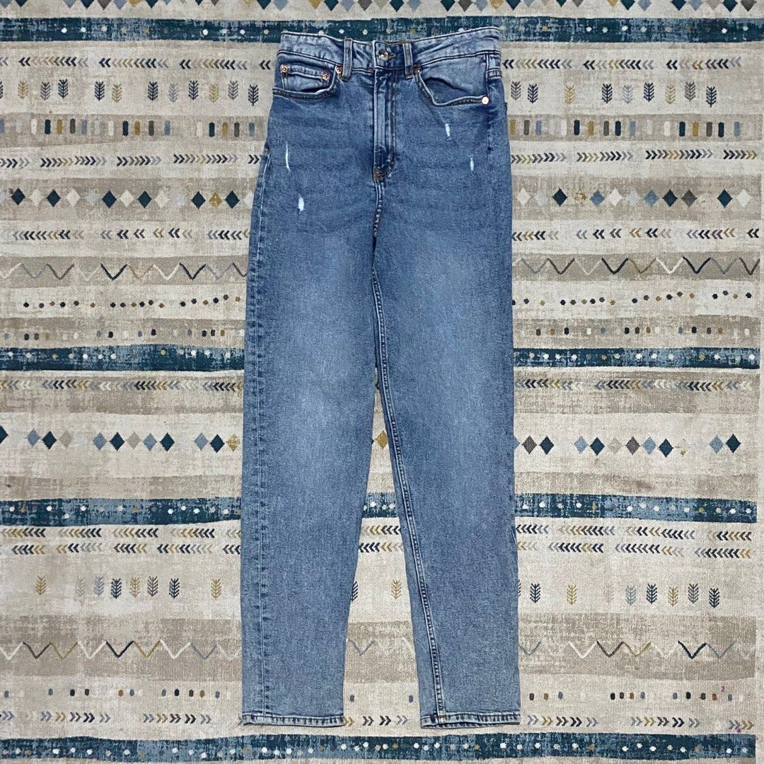 H&M Jeans Womens Size 6 Blue Skinny Divided Distressed High Rise