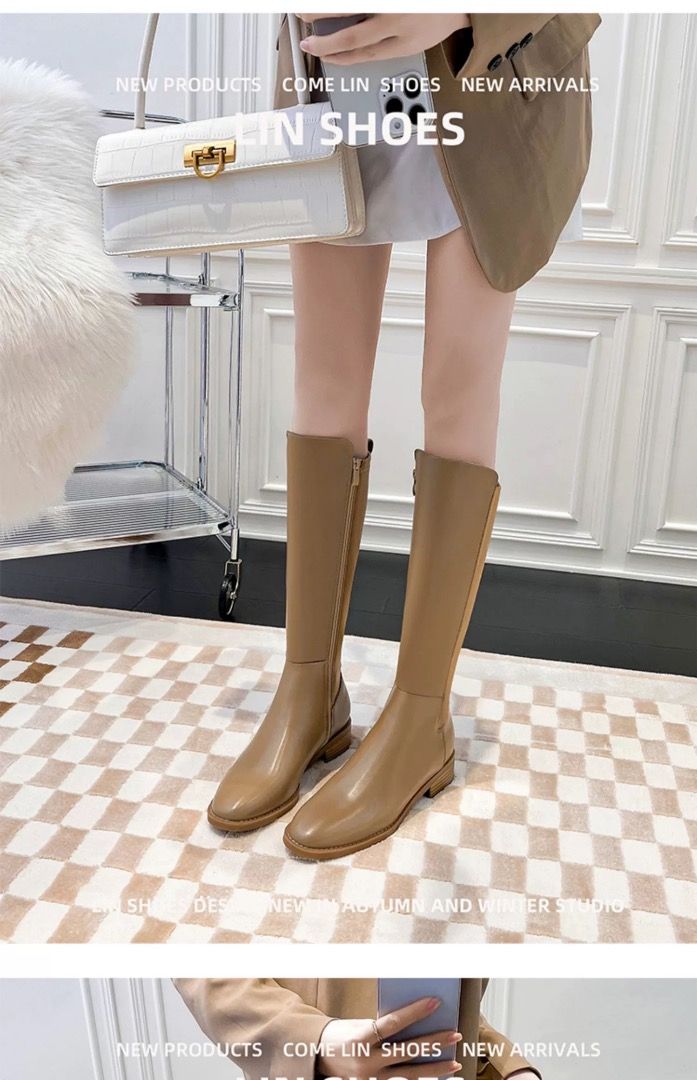 Brand New Beige Low heel Long Boots size 39