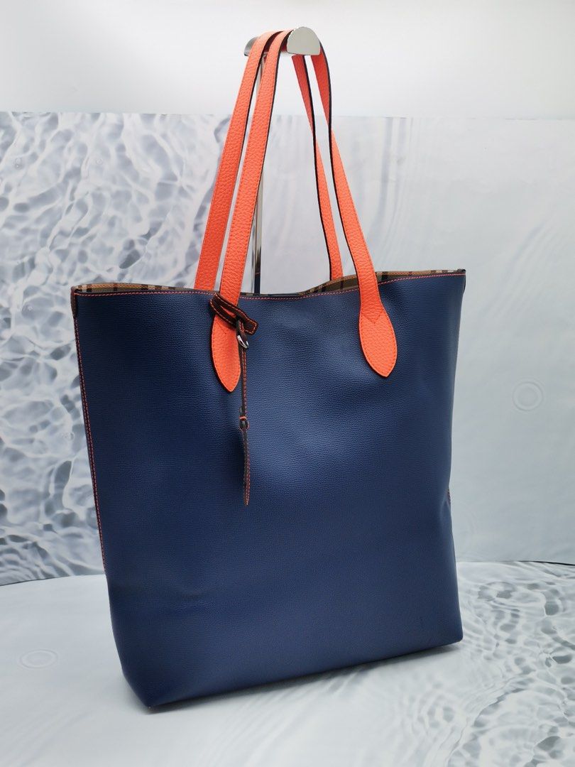 BURBERRY LARGE TOTE HAYMARKET REVERSIBLE HOUSE CHECK BROWN BLUE