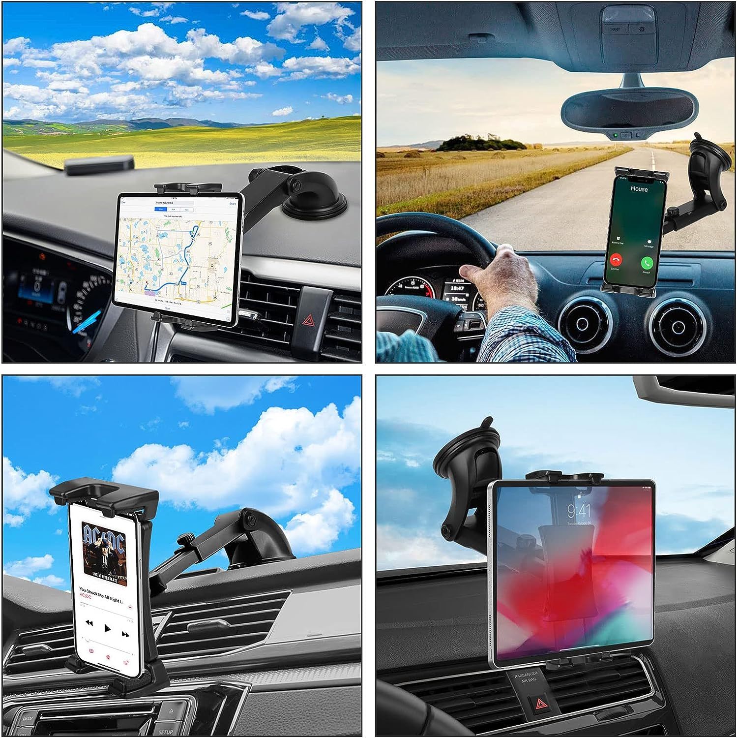 Multi-Angle Rotating Car Mount Tablet Holder Windshield Compatible With  iPad Pro 12.9 10.5