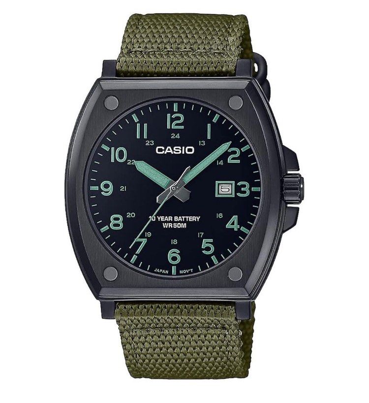 Casio Enticer Standard Analog Green Khaki Cloth Strap Quartz MTP