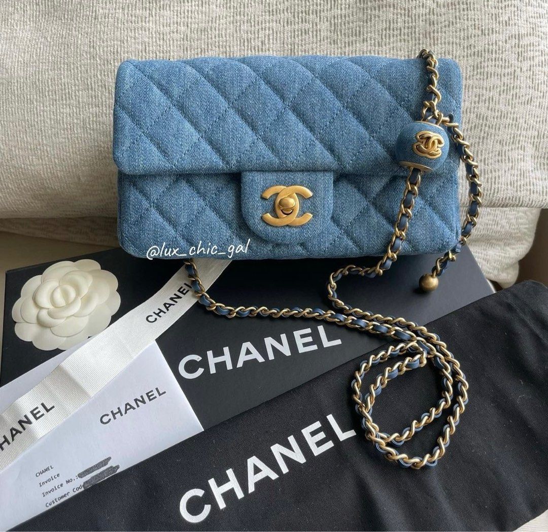 Chanel denim 22c mini rectangle, Luxury, Bags & Wallets on Carousell