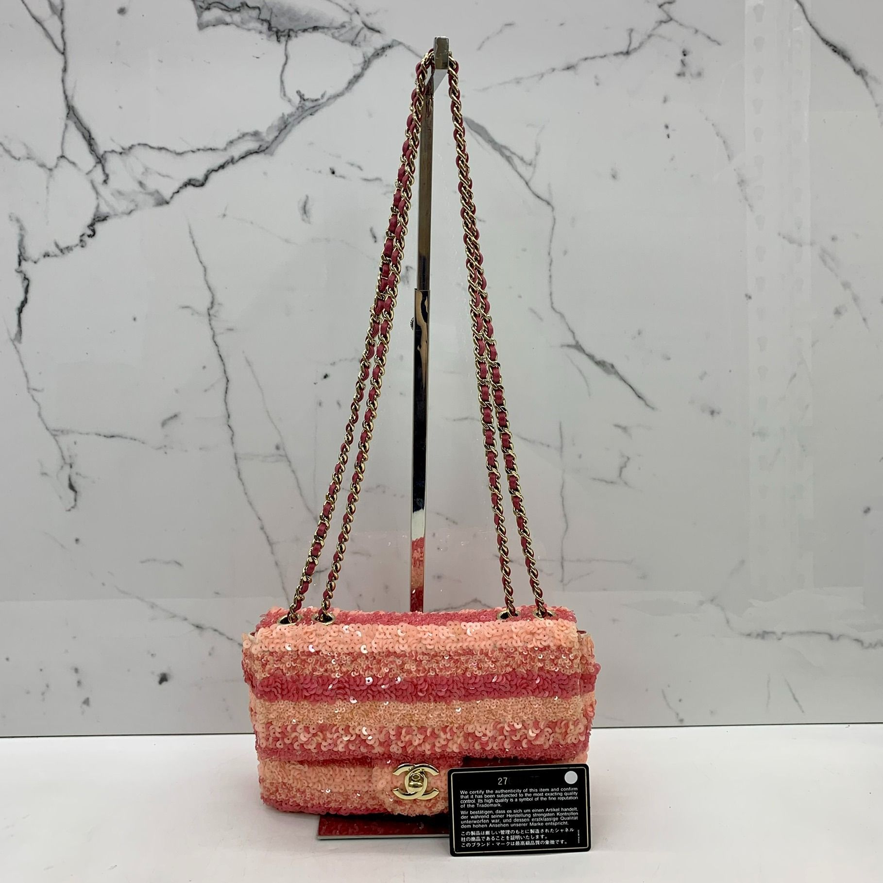 Chanel pink sequin store bag