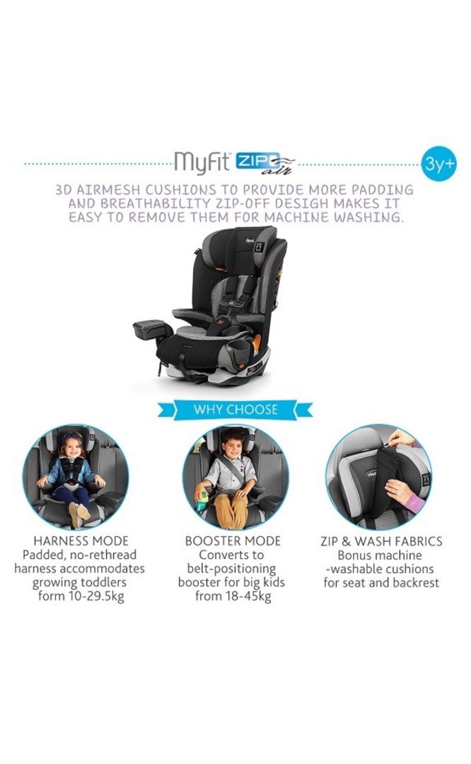 CHICCO MYFIT ZIP AIR HARNESS BOOSTER CAR SEAT Q COLLECTION 11.4