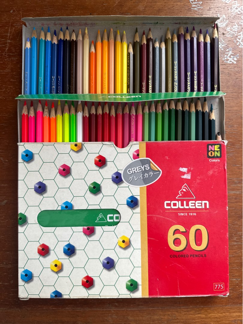Colleen 60 Colored Pencils Full Set w/ Neon Collection, Hobbies & Toys, Stationery & Craft