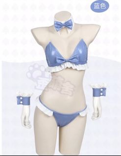 Cute Blue Bunny Latex Lingerie Outfit