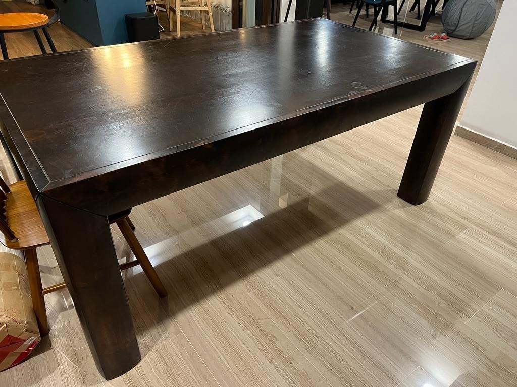 Dining table (Category: Tables & Sets) located in Singapore. Submitted by ksquared84 (Listing ID 1266499217, Image 2). Description: Dining table. 180 (L) x100 (W) x77 (H) Still in good condition other than cosmetic flaws..