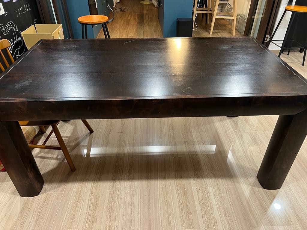 Dining table (Category: Tables & Sets) located in Singapore. Submitted by ksquared84 (Listing ID 1266499217, Image 1). Description: Dining table. 180 (L) x100 (W) x77 (H) Still in good condition other than cosmetic flaws..